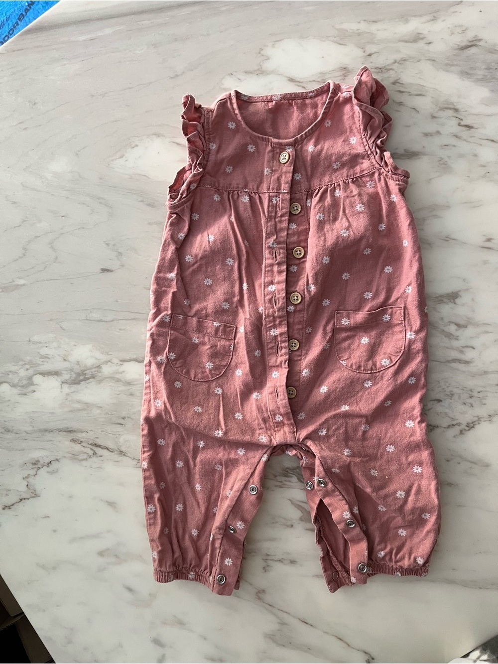 Baby Pink Floral Button Romper
